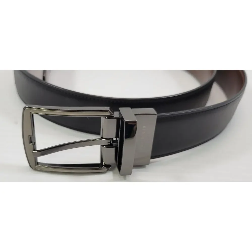 LL) Perry Ellis Portfolio Genuine Leather Reversible Brown Black Dress Belt 34